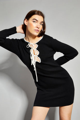 Glamorous Black Tie Front Cut Out Detail Mini Dress