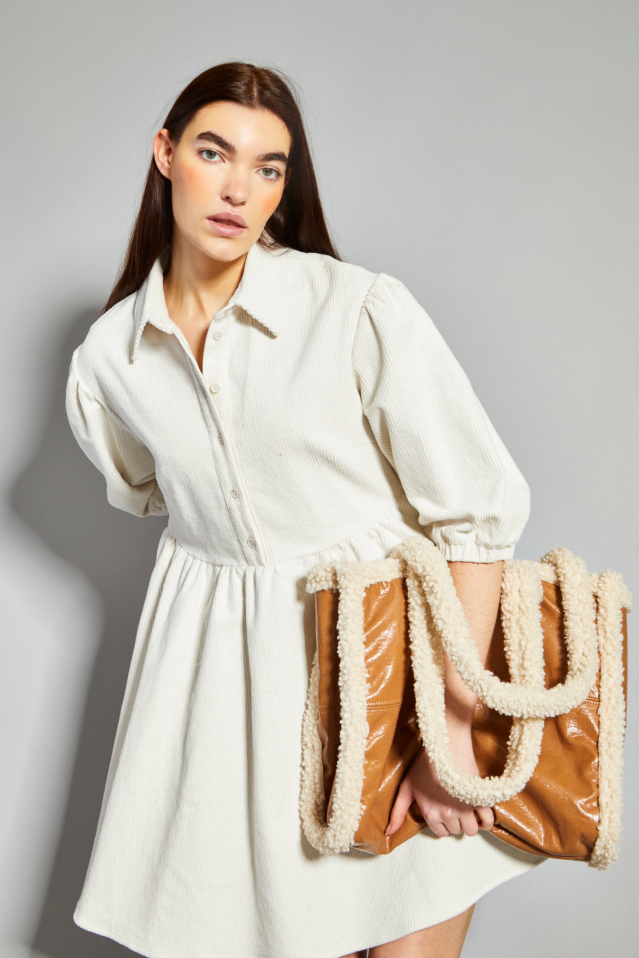 Broderie White Skater Shirt Dress Glamorous Cream Corduroy Puff
