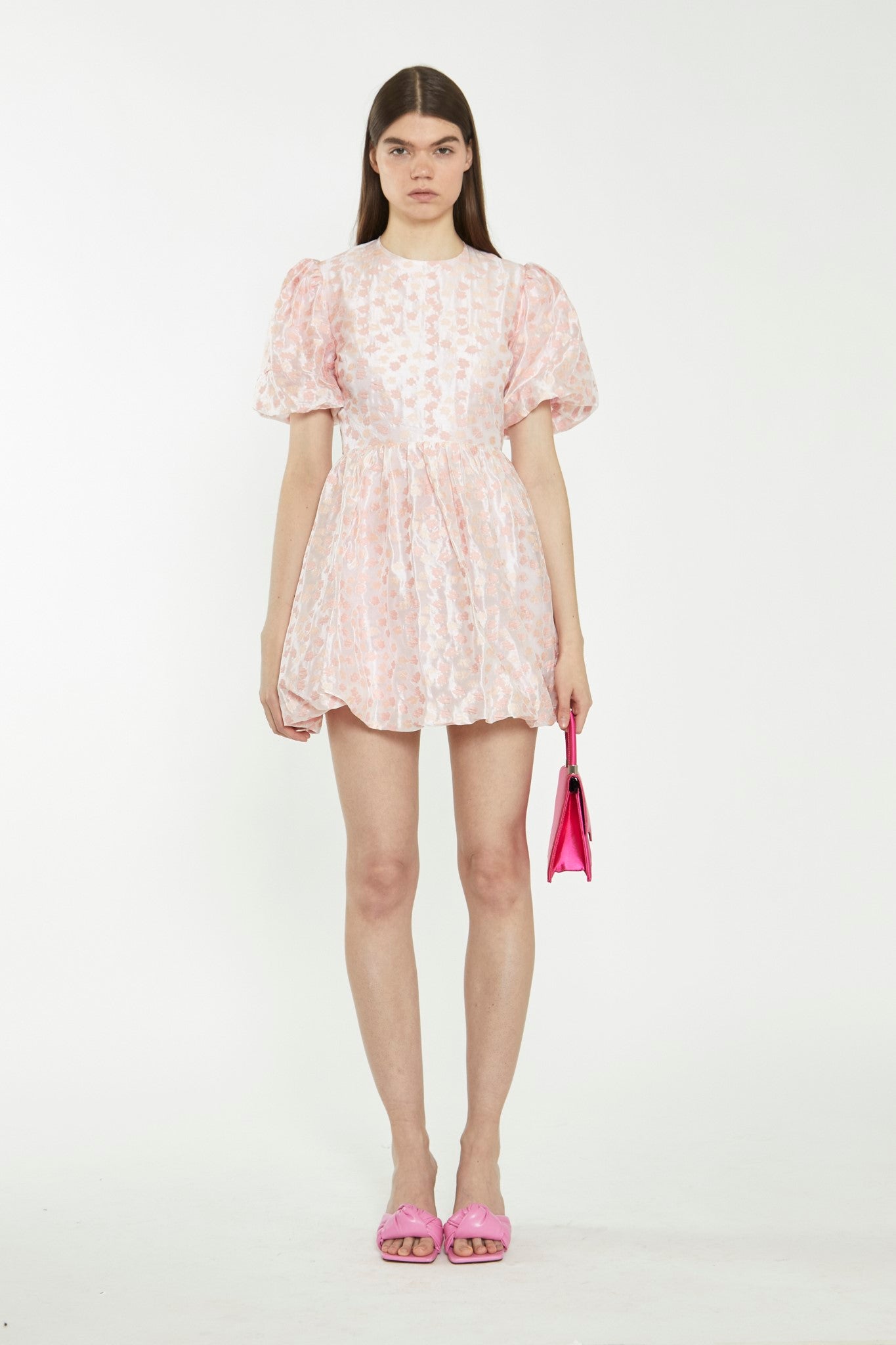 Pink Flower Organza Mini Dress