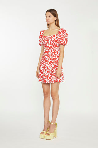 White-Red Flower Tie-Back Mini Dress