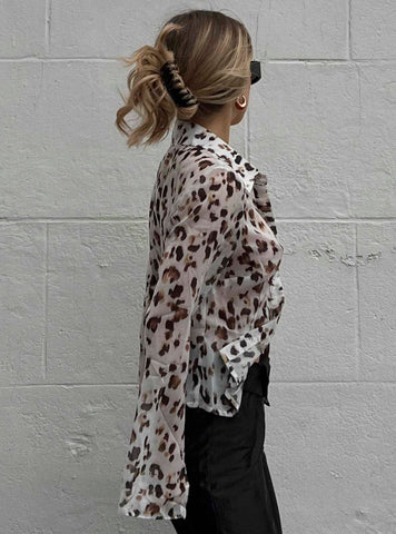 Glamorous Leopard Print Chiffon Button Front Shirt
