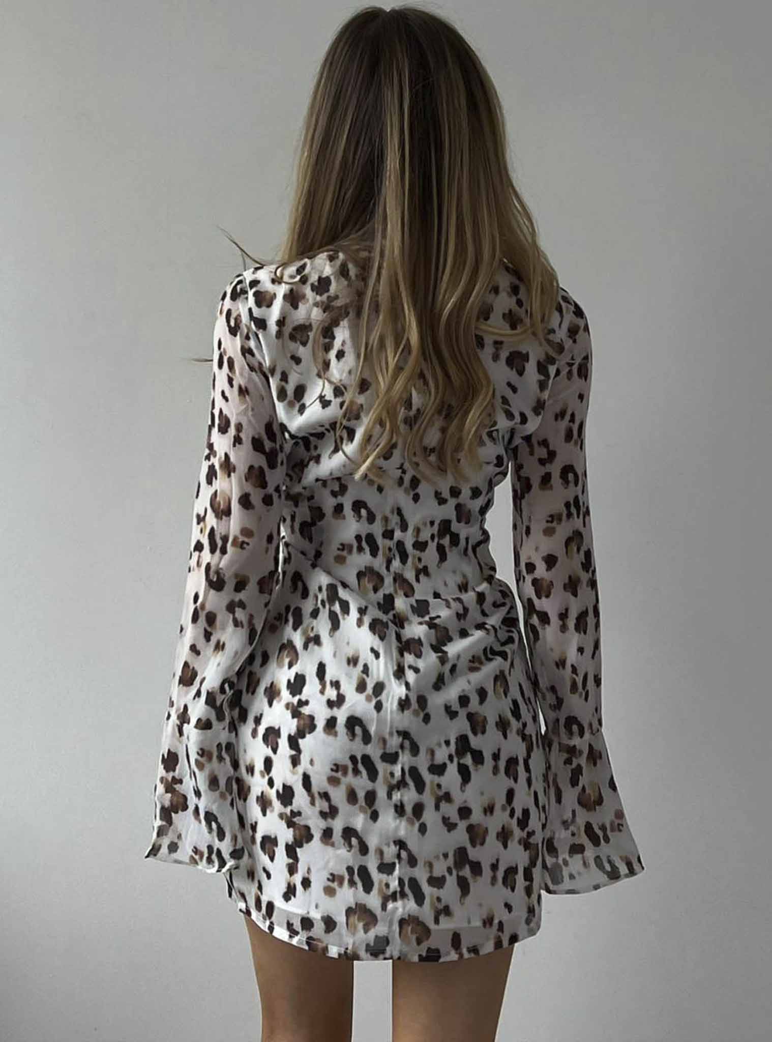 Glamorous Leopard Print Chiffon V-Neck Keyhole Mini Dress