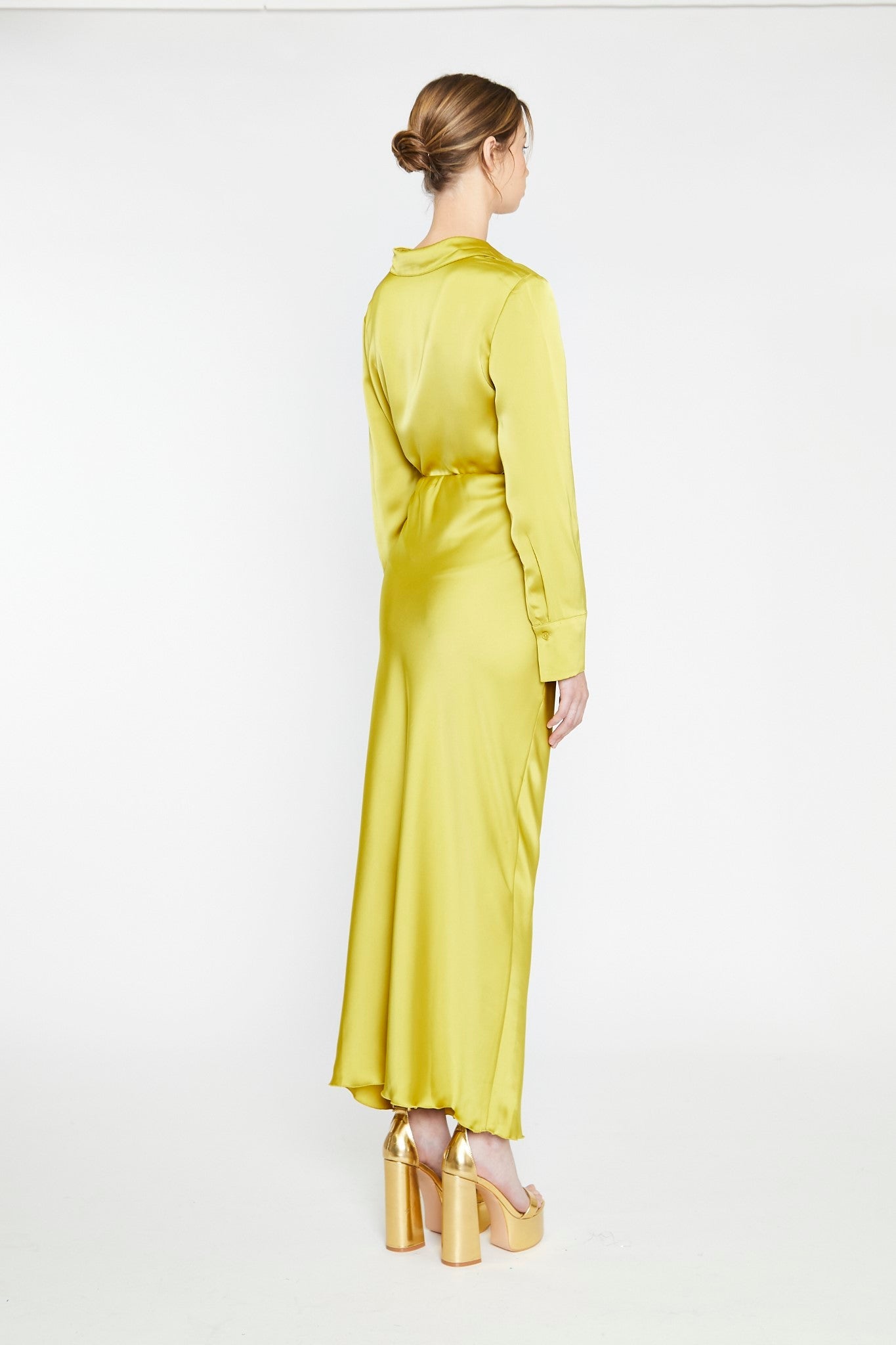 Chartreuse Satin Bias-Cut Midi-Skirt - Glamorous