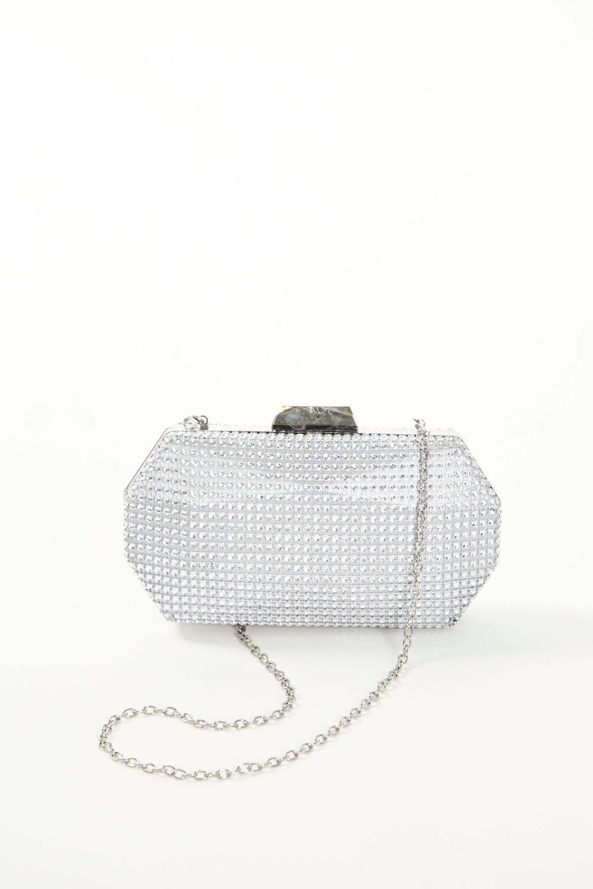 Glamorous Silver Clear Crystal Evening Bag