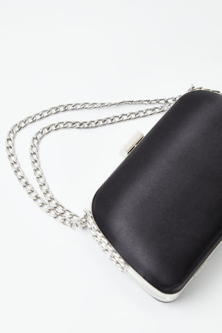 Black Satin Chain-Strap Clutch Bag