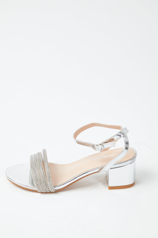 Glamorous Silver Low Block Heel Sandals