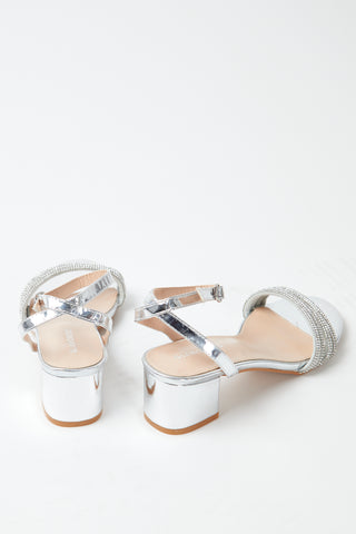 Glamorous Silver Low Block Heel Sandals