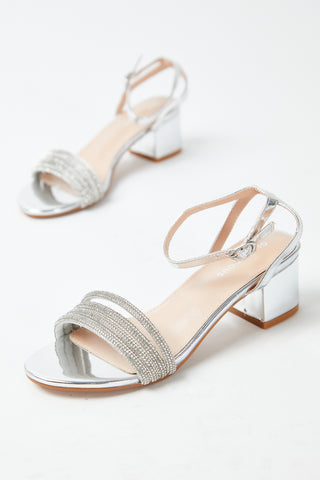 Glamorous Silver Low Block Heel Sandals