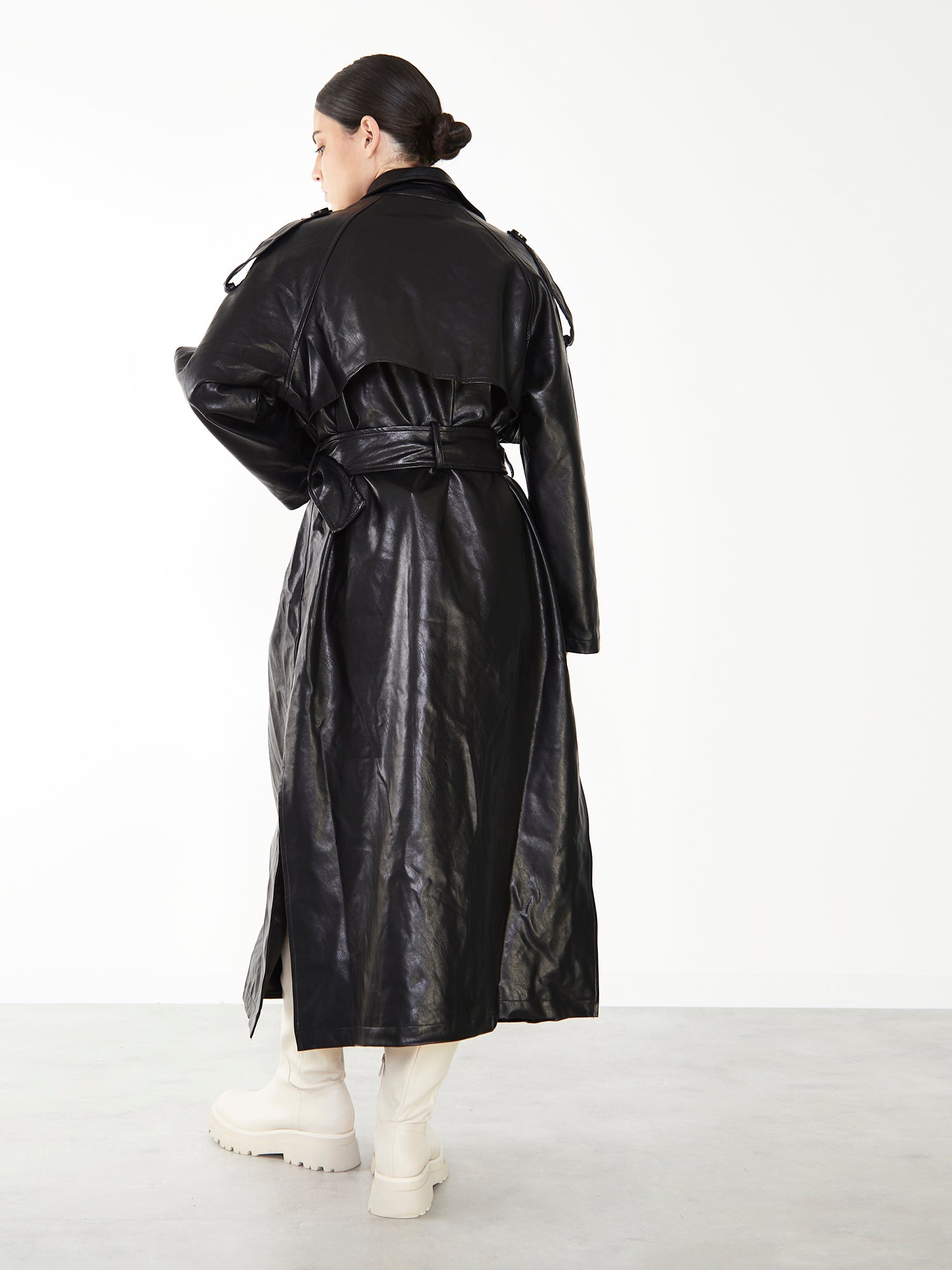 Glamorous Black Faux Leather Longline Trench Coat