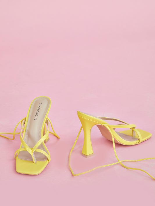 Yellow Strappy Wrap-Tie Heeled Sandals