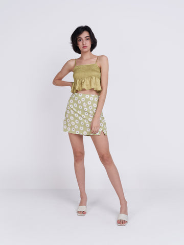 Glamorous Care Olive Green Frill Ruched Top