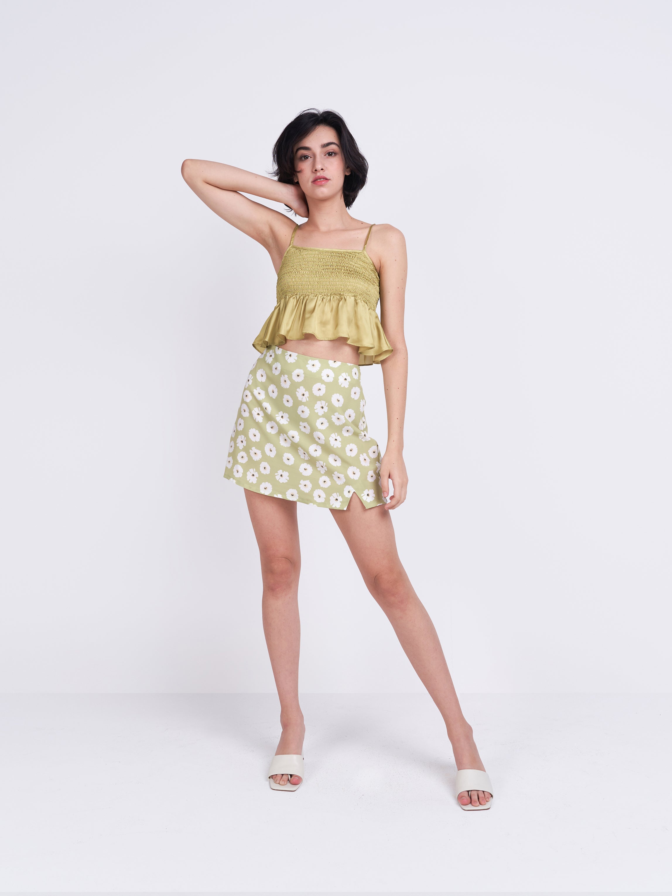 Glamorous Care Olive Green Frill Ruched Top