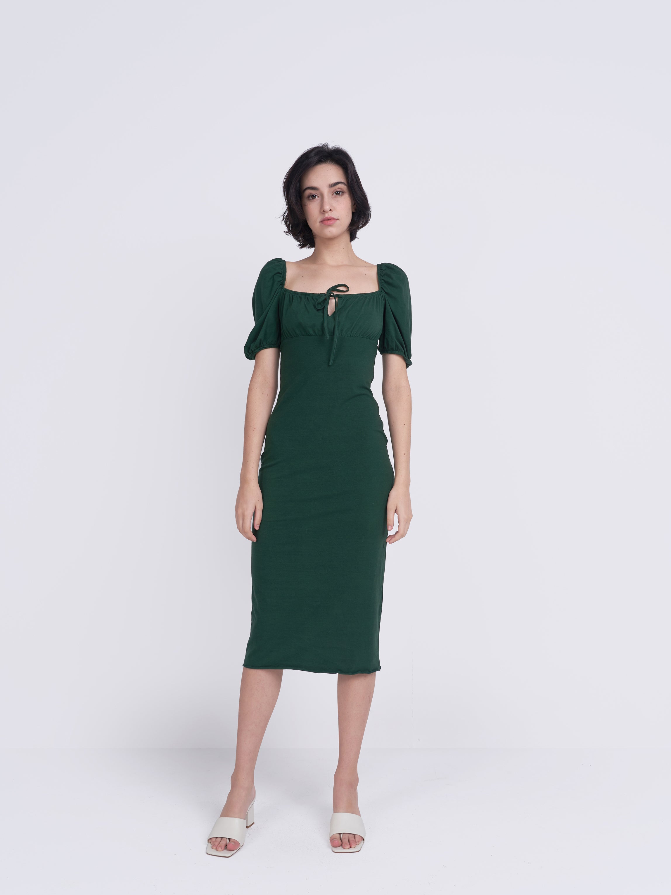 Glamorous Care Forest Green Tie Front Midi Dress