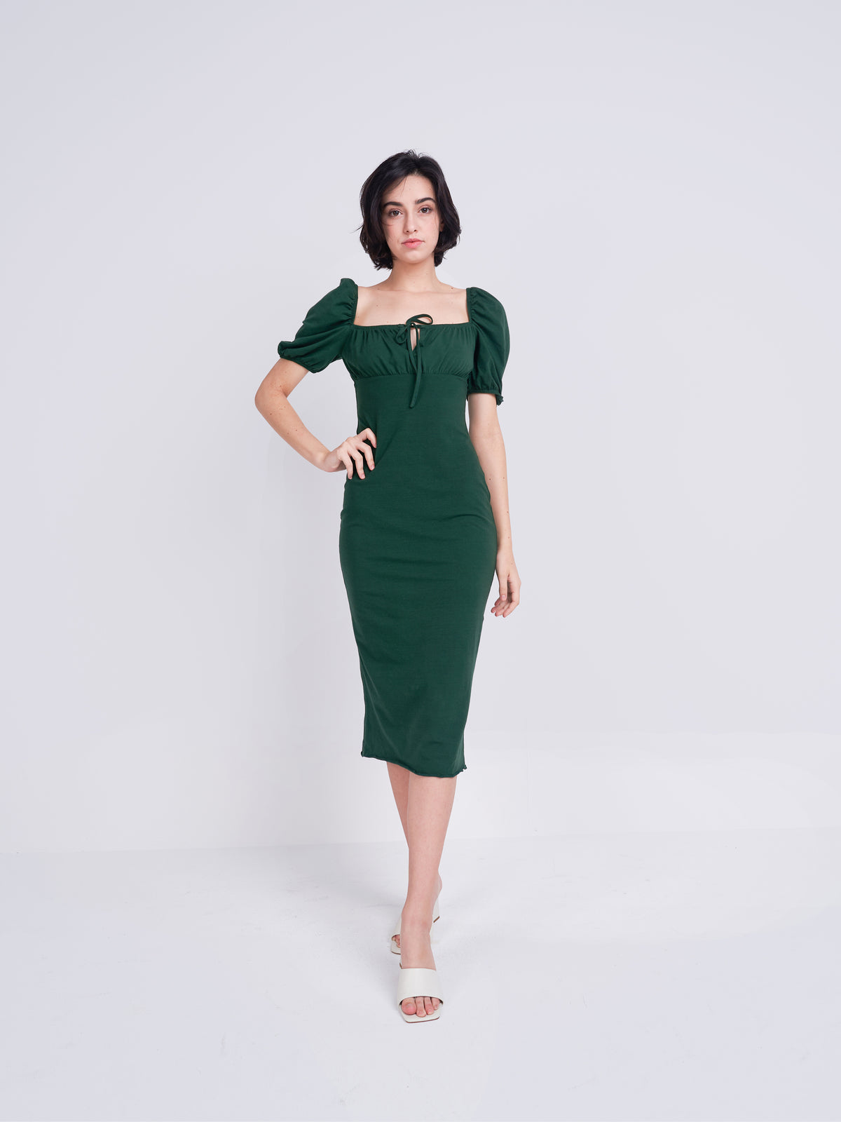 Glamorous Care Forest Green Tie Front Midi Dress Glamorous Care Forest Green Tie Front Midi Dress