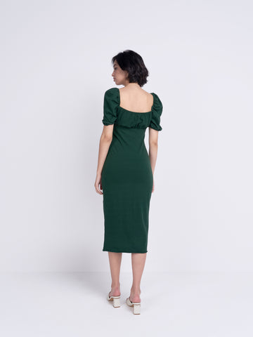 Glamorous Care Forest Green Tie Front Midi Dress