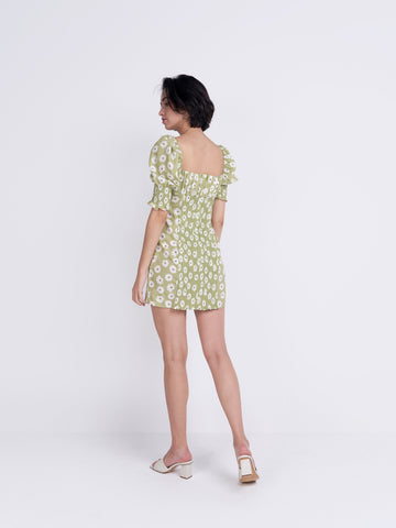 Glamorous Care Olive Green Flower Puff Sleeve Mini Dress