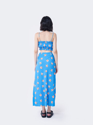 Glamorous Care Blue Orange Floral Midi Skirt
