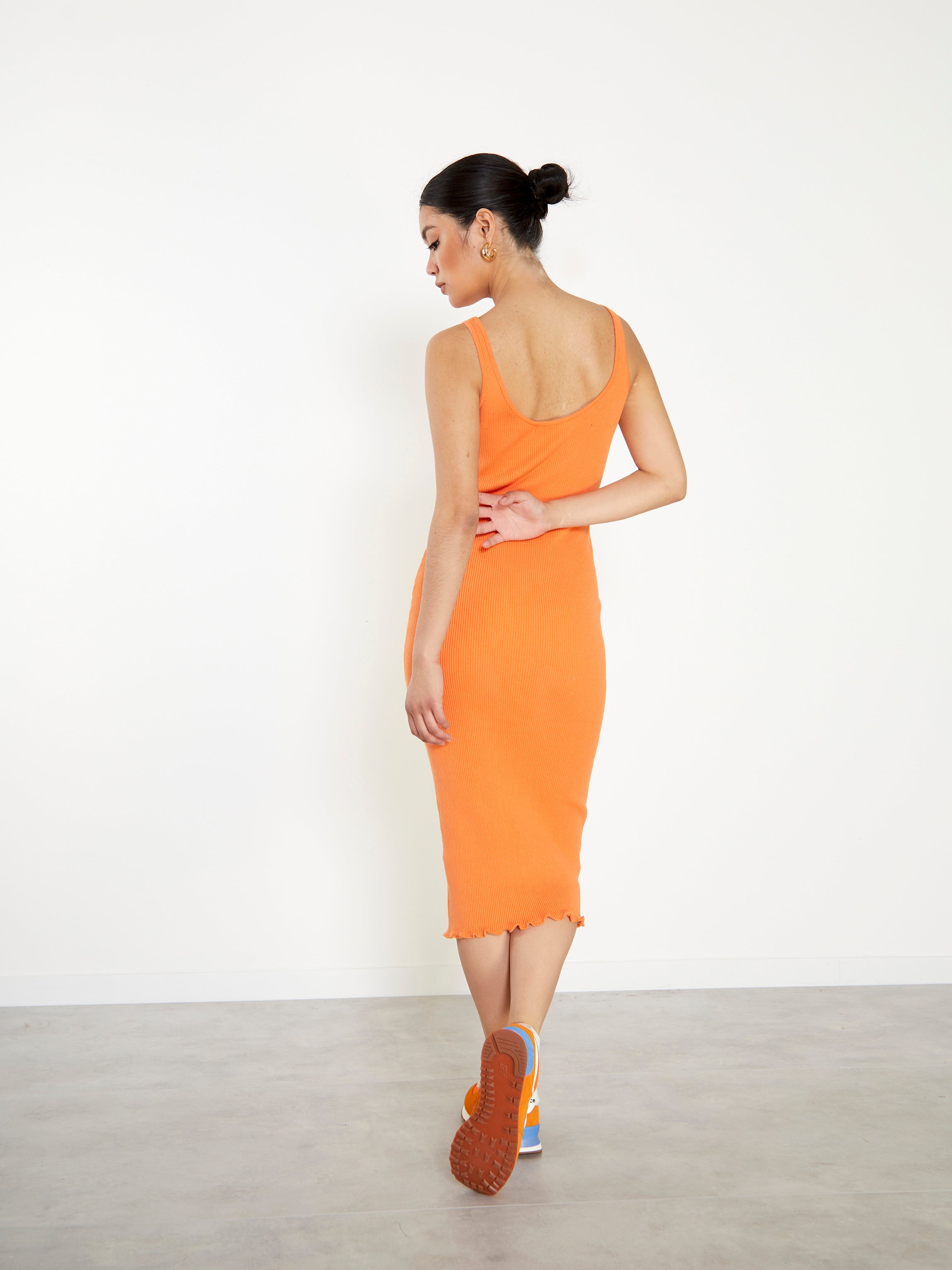 Glamorous Care Orange Ribbed Midi Dress