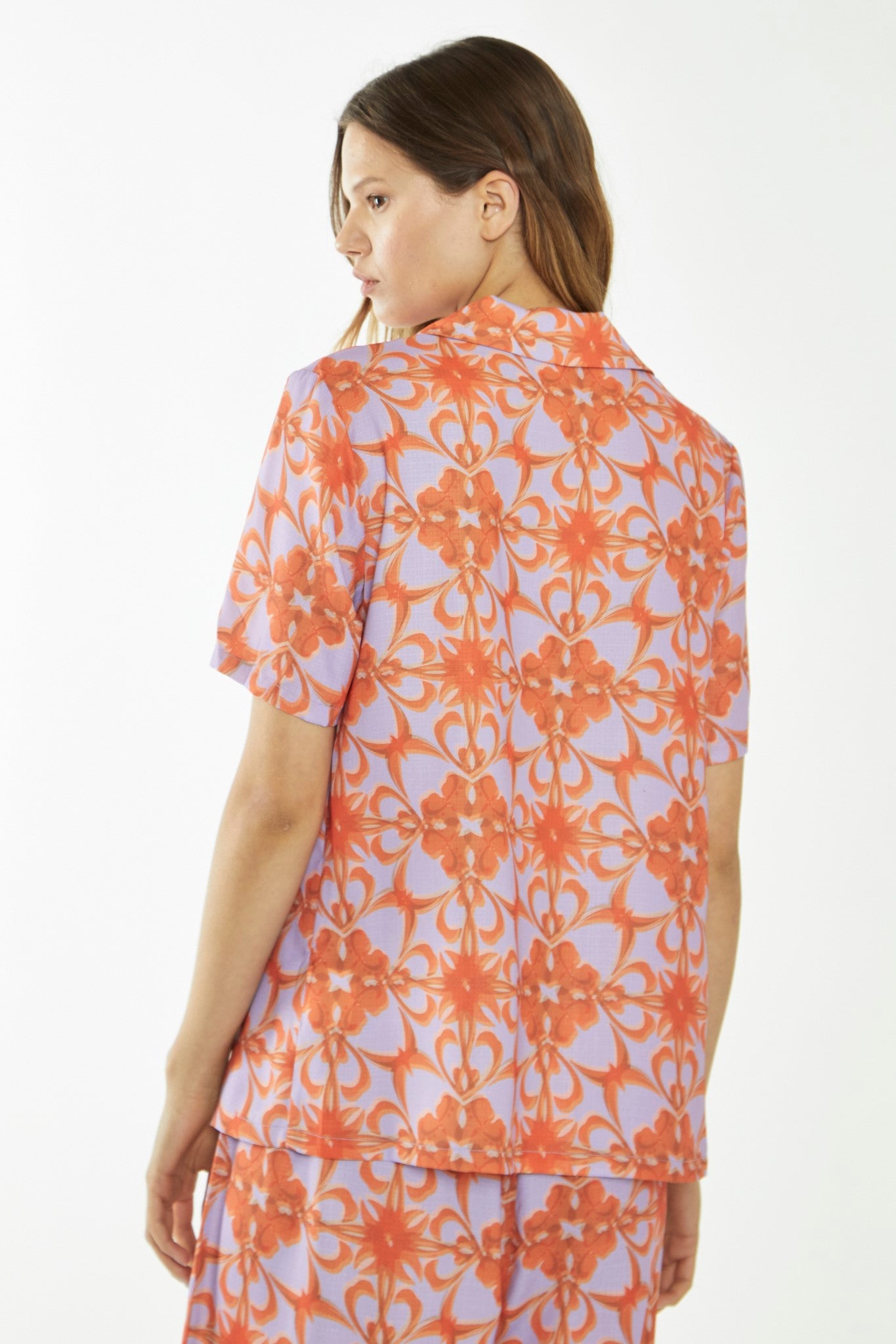 Lilac-Orange Tribal Print Collared Shirt