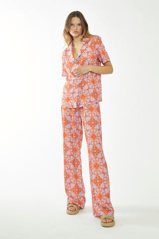 Lilac-Orange Tribal Print Collared Shirt