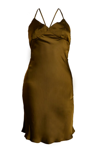 Glamorous Khaki Satin Tie Back Detail Mini Dress
