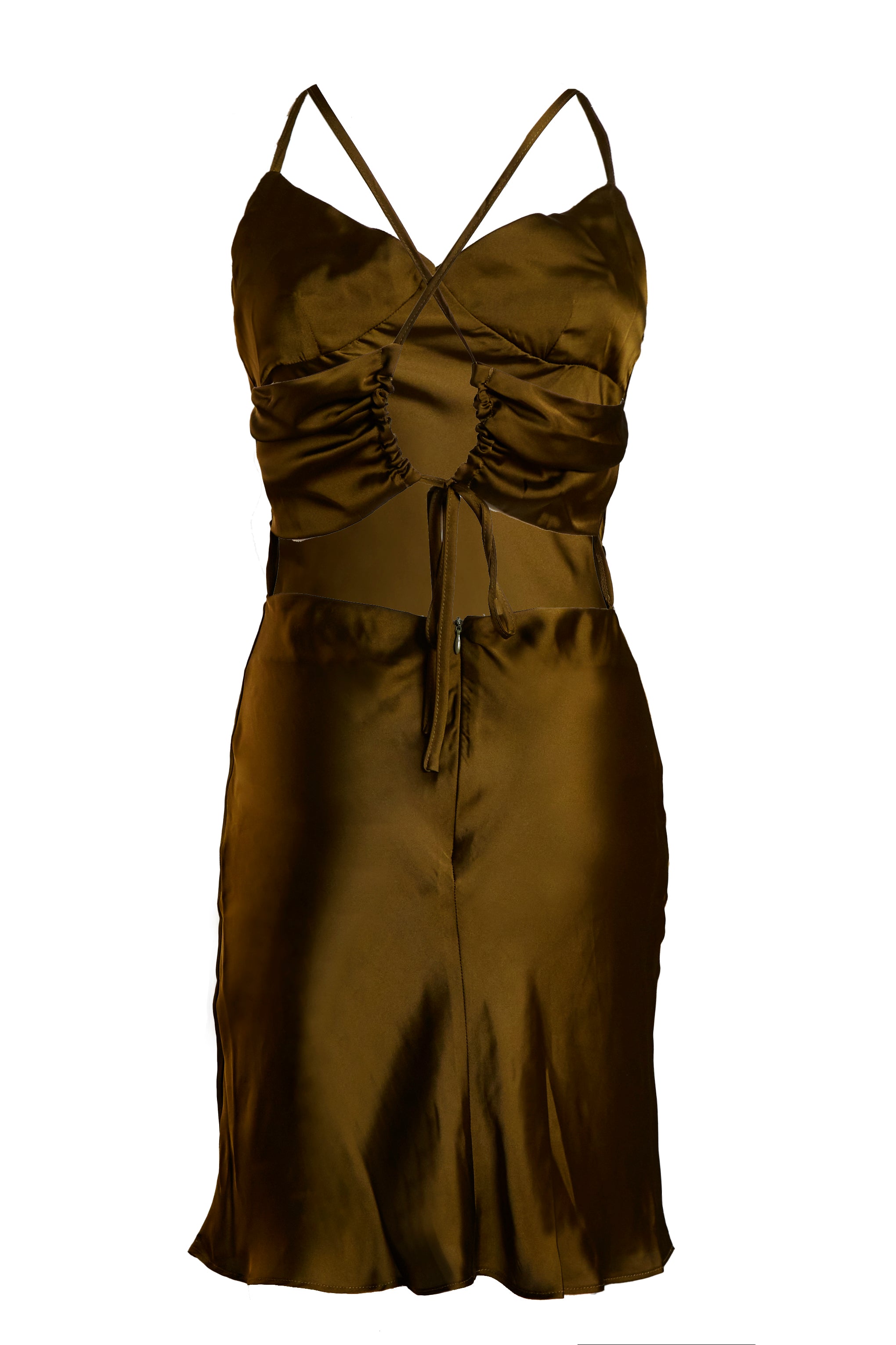 Glamorous Khaki Satin Tie Back Detail Mini Dress