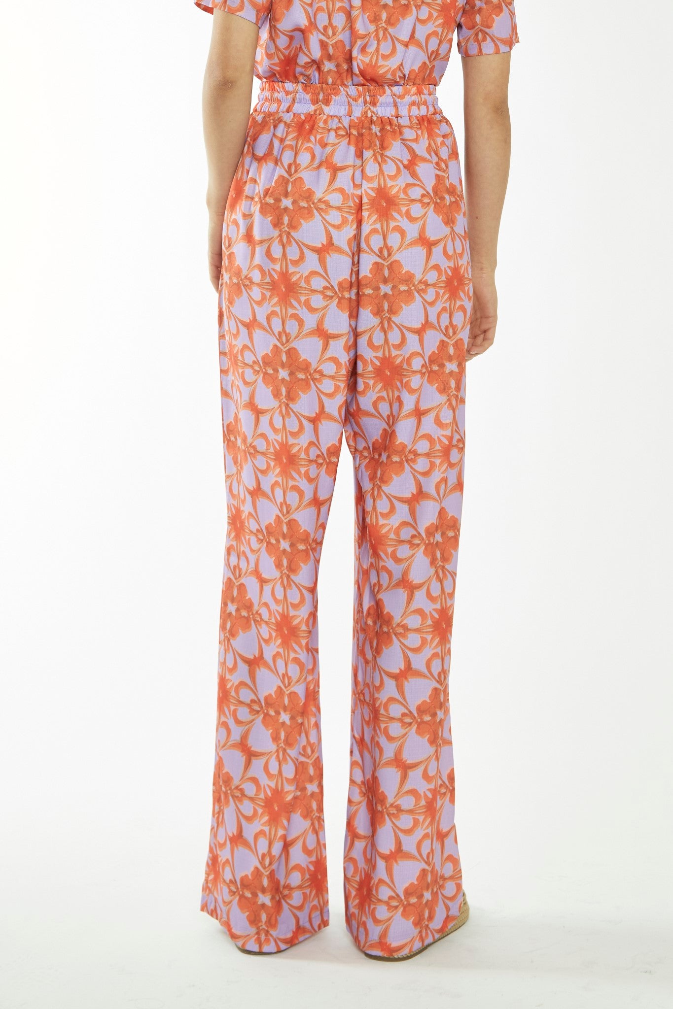 Lilac-Orange Tribal Print High-Waisted Trousers