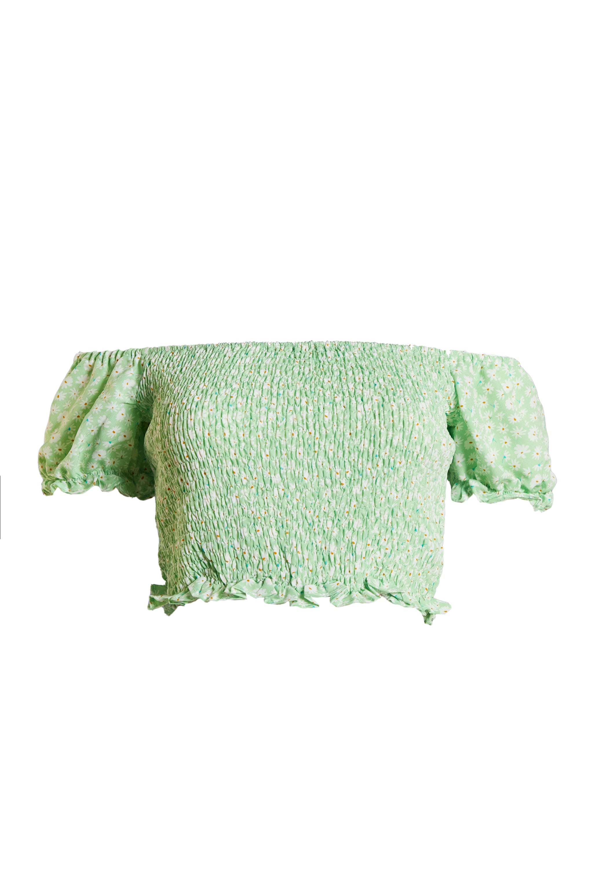 Glamorous Care Smocked Bardot Top with Puff Sleeves