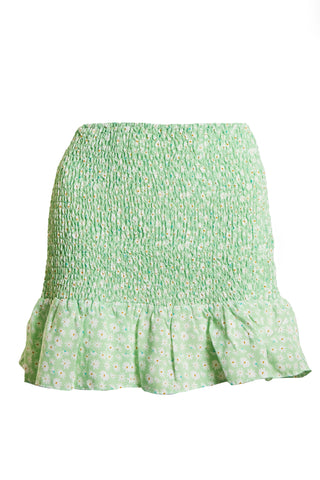 Glamorous Care Smocked Mini Skirt with Ruffle Hem