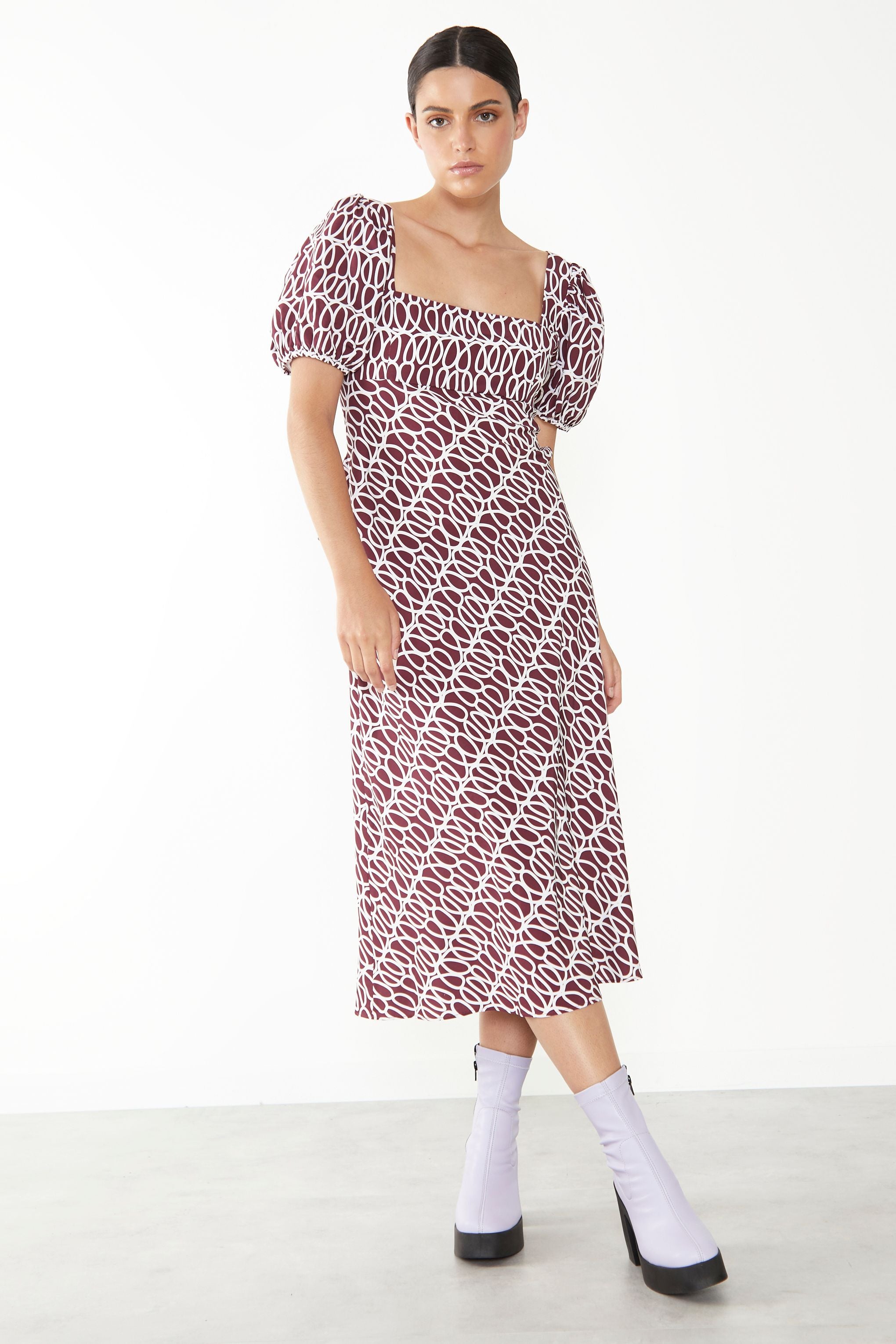 Glamorous Short Puff Sleeve Maxi Dress with Tie Back Detail
