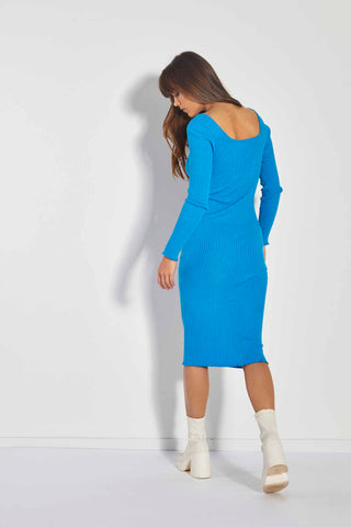 Glamorous Care Cyan Blue Square Neck Knitted Midi Dress
