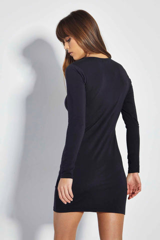 Glamorous Care Black Long Sleeve Mini Dress with Cut-out Details