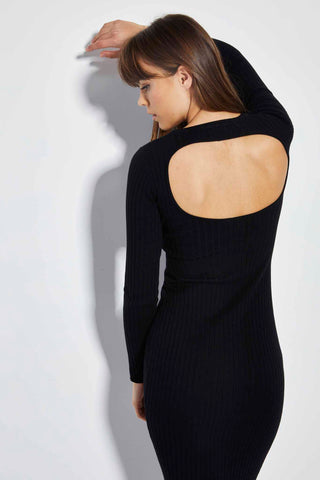 Glamorous Care Black Knitted Open Back Midi Dress
