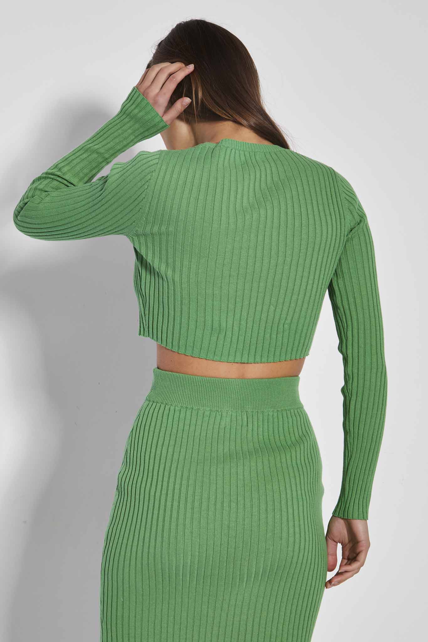 Glamorous Care Apple Green Rib Knit Long Sleeve Crop Top