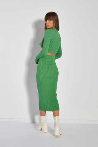 Glamorous Care Apply Green Rib Knit Midi Pencil Skirt
