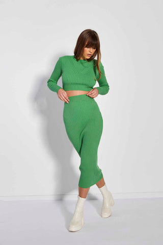 Glamorous Care Apply Green Rib Knit Midi Pencil Skirt