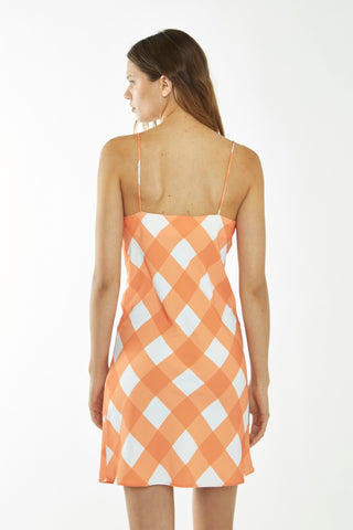 Orange-White Gingham Bias Cut Mini-Dress