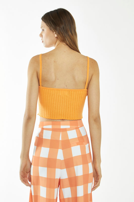 Pastel-Orange Rib Knit Cami Crop-Top