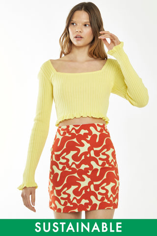 Banana-Yellow Square Neck Crop-Top