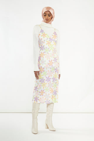 Pastel 60s Floral Side-Split Cami Style Midi-dress