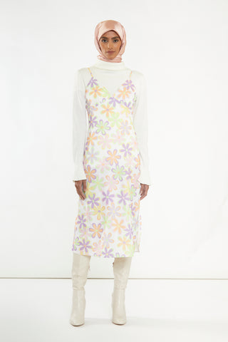 Pastel 60s Floral Side-Split Cami Style Midi-dress