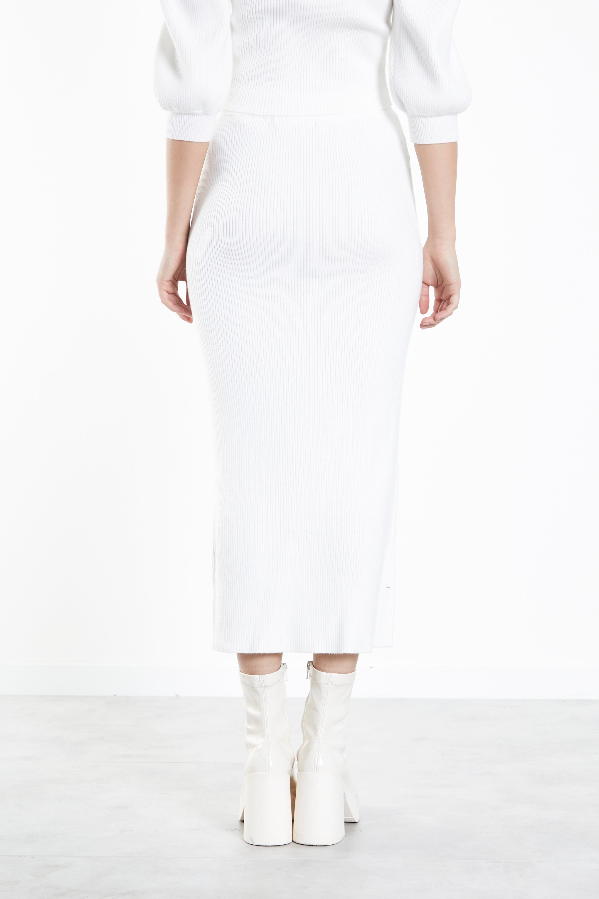 Glamorous Off White Knitted Midi Skirt