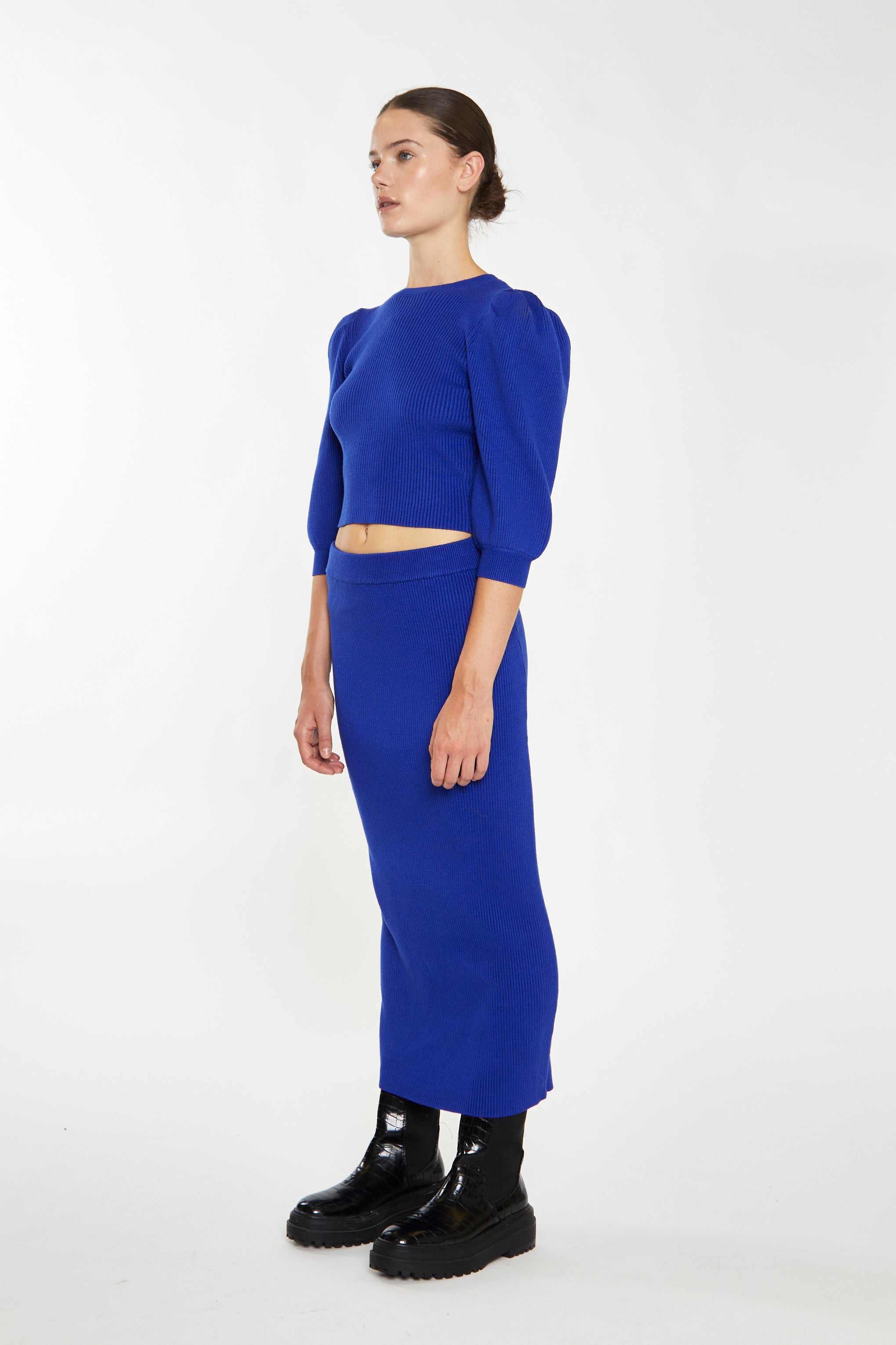 Glamorous Royal Blue Knitted Midi Skirt