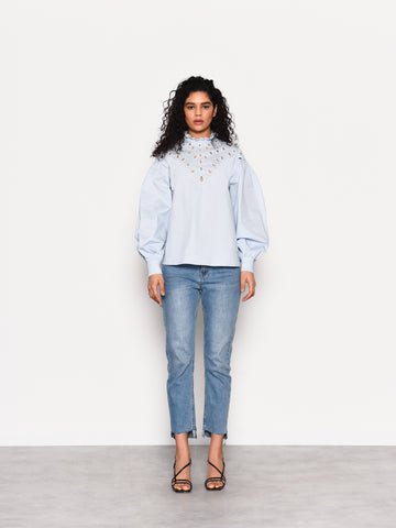 Glamorous Light Blue Puff Sleeve Blouse