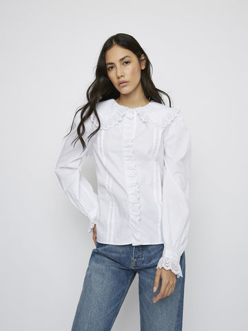 Glamorous White Statement Collar Long Sleeve Shirt