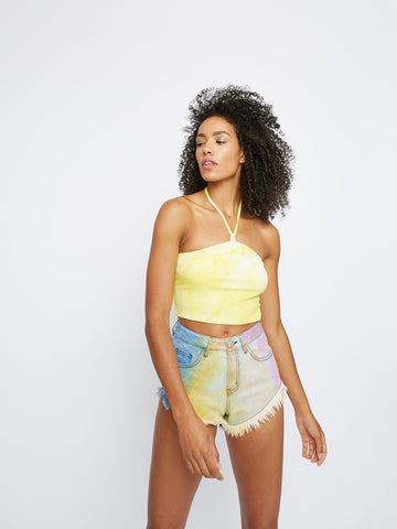 Glamorous Yellow Tie Dye Halter Neck Crop Top