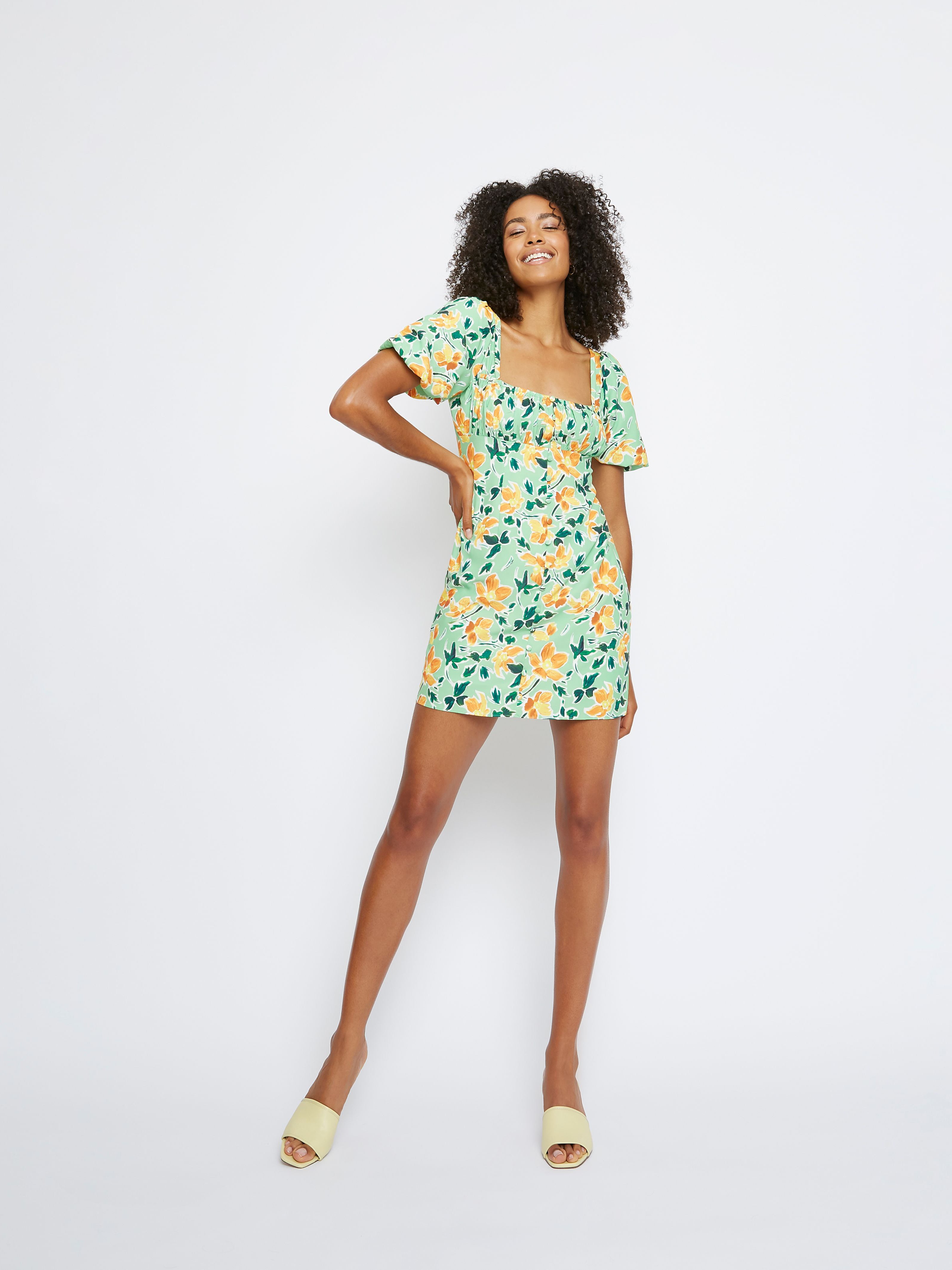 Glamorous Green Floral Button Up Milkmaid Dress
