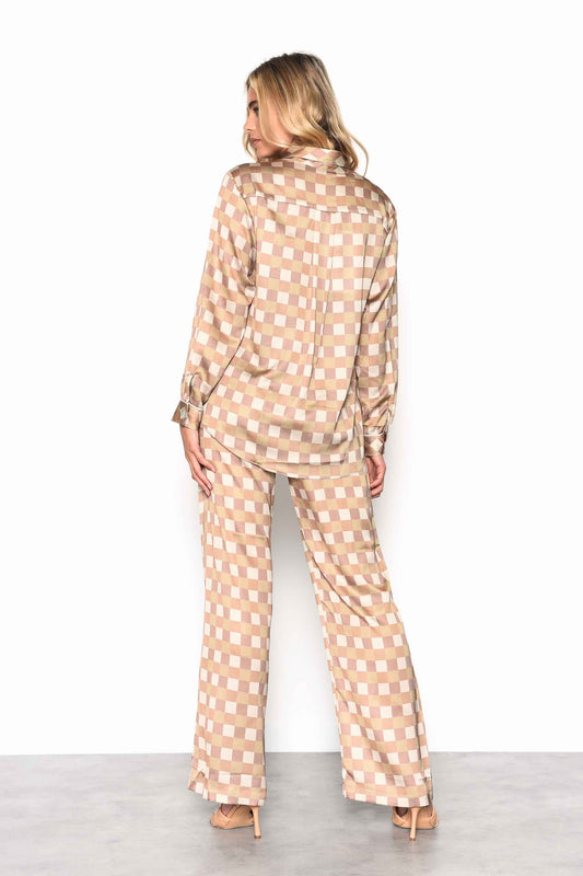 Glamorous Brown Khaki Check Oversized Pyjama Style Shirt