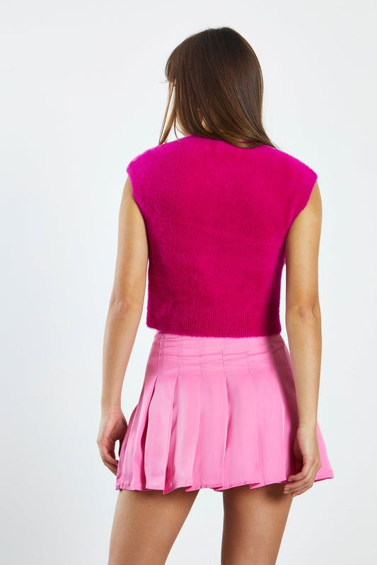 Glamorous Pink Satin Pleated Mini Skirt