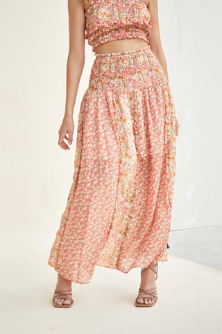 Glamorous Ruffle High-Waisted Maxi Skirt with Smocked Panel